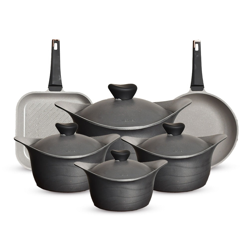طقم حلل 10ق مدور نيوكلاين (4 حلل + جريل + ووك)