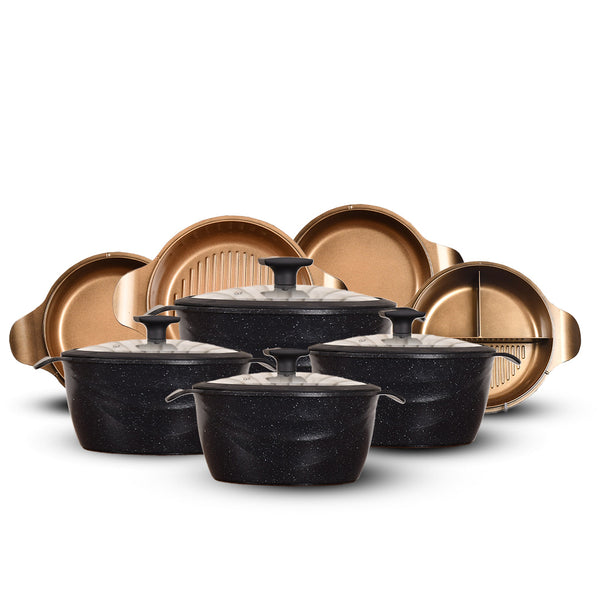 طقم حلل 12ق بطوط نيوكلاين (4 حلل + 4 غطاء متعدد +4 غطاء بيركس)