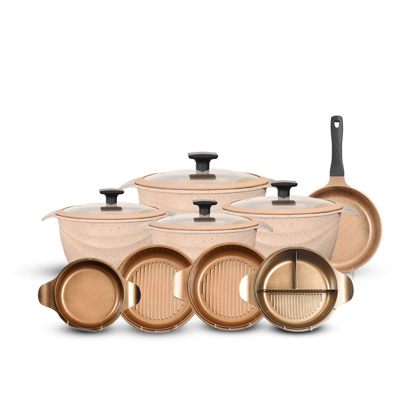 طقم حلل 13ق بطوط نيوكلاين (4 حلل + 4 غطاء متعدد +4 غطاء بيركس + مقلاية)