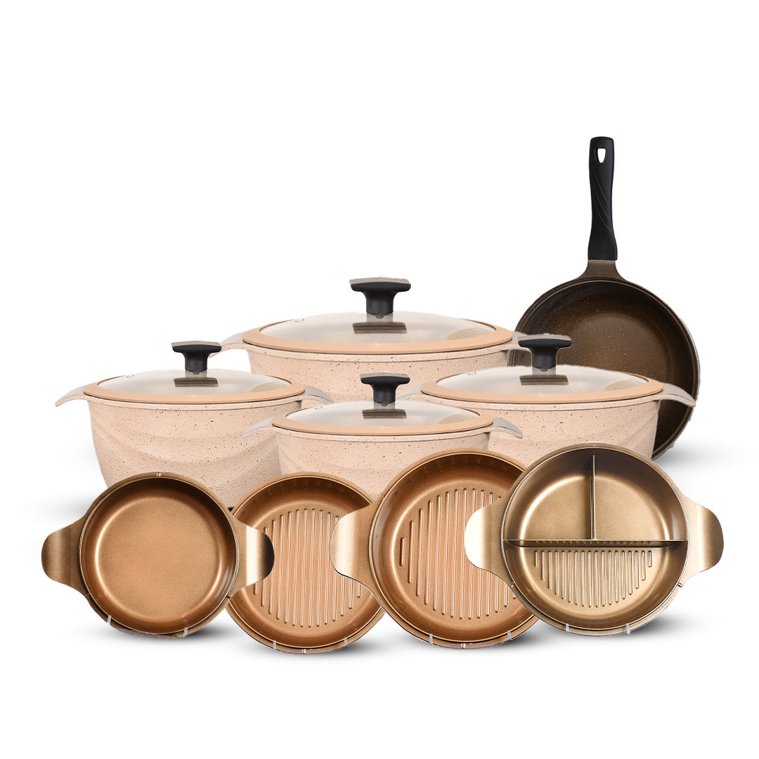 طقم حلل 13ق بطوط نيوكلاين (4 حلل + 4 غطاء متعدد +4 غطاء بيركس + ووك)