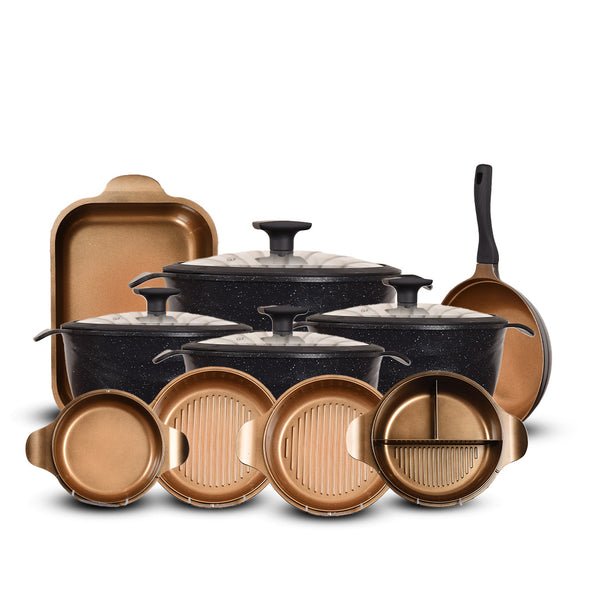 طقم حلل 14ق بطوط نيوكلاين (4 حلل + 4 غطاء متعدد +4 غطاء بيركس + ووك + طاجن)