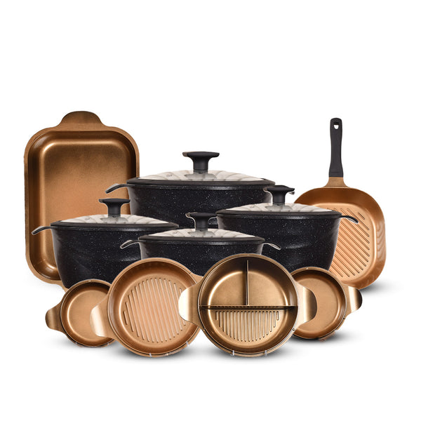 طقم حلل 14ق بطوط نيوكلاين (4 حلل + 4 غطاء متعدد +4 غطاء بيركس + جريل + طاجن)