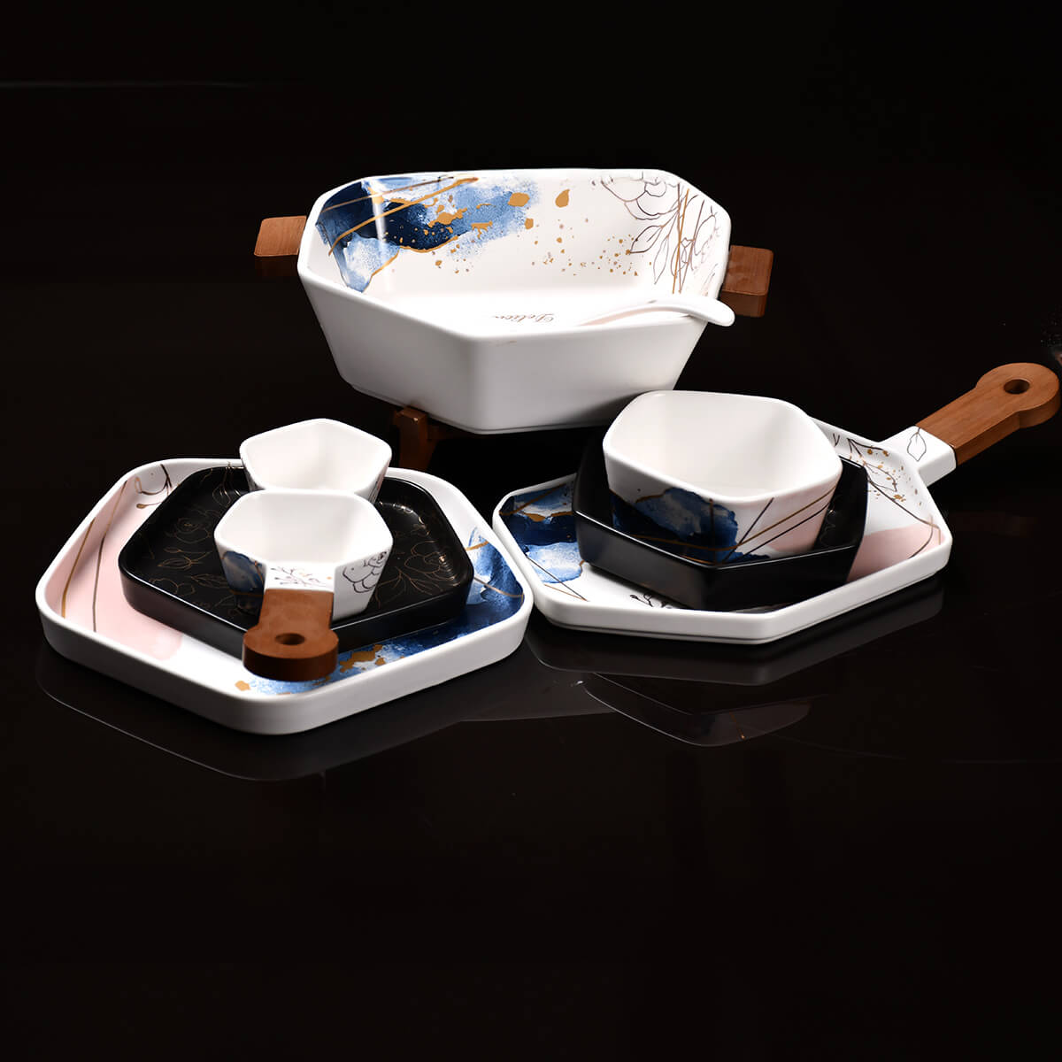 طقم عشاء 41 قطعة + طقم صواني هدية