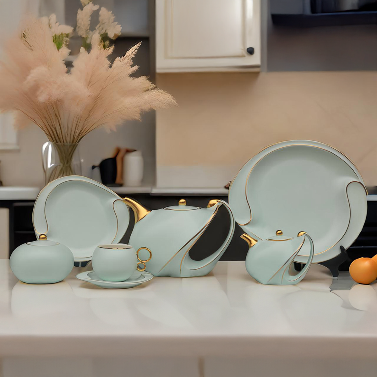 طقم شاي 24ق ZJ036-  لون منت مط