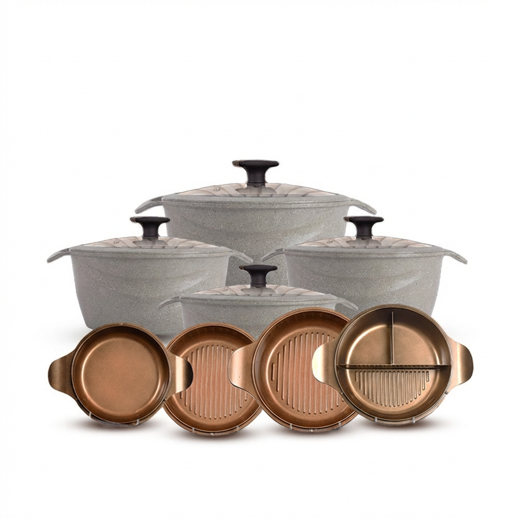 طقم حلل 12ق بطوط نيوكلاين (4 حلل + 4 غطاء متعدد +4 غطاء بيركس)